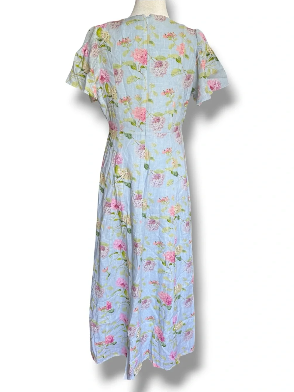 Hill House Home NWT The Dominique Linen Dress Hydrangea Chintz Blue Floral Sz M - Picture 3 of 10